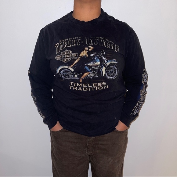 Vintage Harley Davidson Y2K Long Sleeve Black Tee - Picture 1 of 4